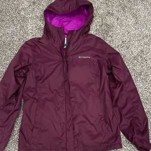 Columbia Maroon Hooded Rain Jacket with Pink Lining